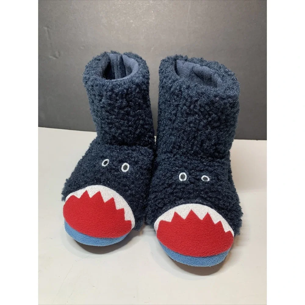 Totes Toasties Kids Shark Slippers Blue Booties Sz 11-12 Warm Cozy Casual Home‎